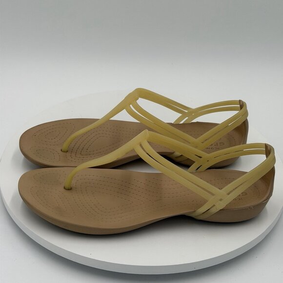 Crocs Women’s Size 8 Isabella T-Strap Sandals Yellow Jelly Thong - Picture 1 of 7